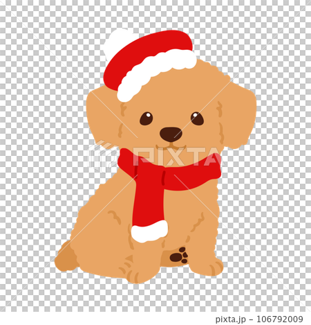 クリスマス仕様のシンプルで可愛いトイプードルの手描きイラスト　主線なし 106792009