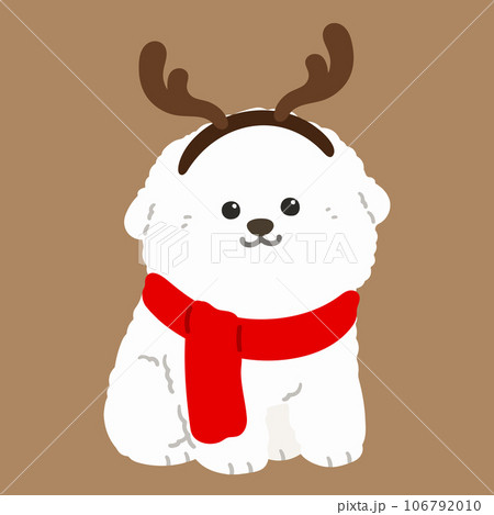 クリスマス仕様のシンプルで可愛いビションフリーゼの手描きイラスト 主線なし クリスマス仕様のシンプルで可愛いビションフリーゼの手描きイラスト 主線なし 106792010