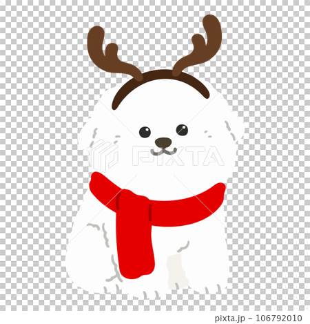 クリスマス仕様のシンプルで可愛いビションフリーゼの手描きイラスト 主線なし クリスマス仕様のシンプルで可愛いビションフリーゼの手描きイラスト 主線なし 106792010