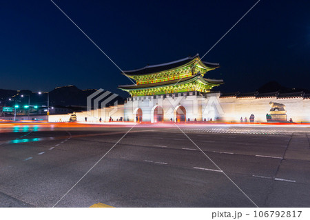 Gyeongbokgung Palace at night is beautiful, Seoul, South Korea. 106792817