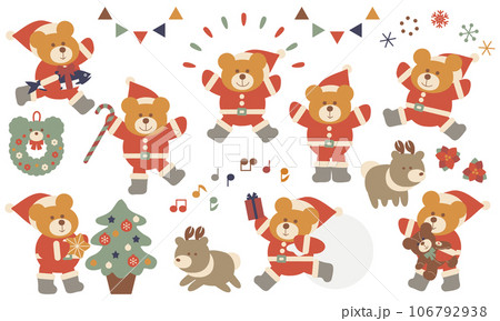 くまサンタのクリスマスイラストセット3 106792938
