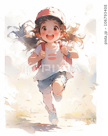 元気に駆けている幼い女の子 106793408