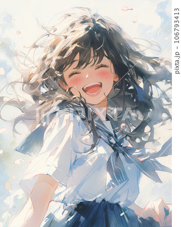 元気な笑顔の女子高生のイラスト素材 [106793413] - PIXTA, 画像サイズ:358x450