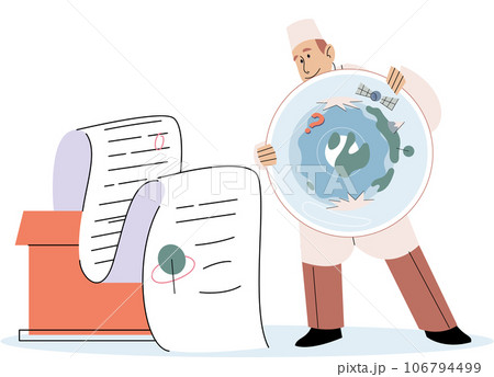 Scientist conducts research to study planet. Earth make experiment to determine level of climate change state and degree of air and water pollution identify environmental problems and writes in report Scientist conducts research to study planet. Earth make experiment to determine level of climate change state and degree of air and water pollution identify environmental problems and writes in report 106794499