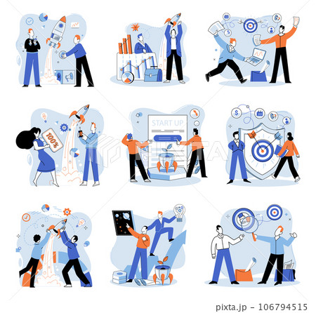 Successful project launch. Vector illustration. A project launch, decisive step towards new horizon A successful business, symphony of strategies harmoniously played out Project launch startup, brave 106794515