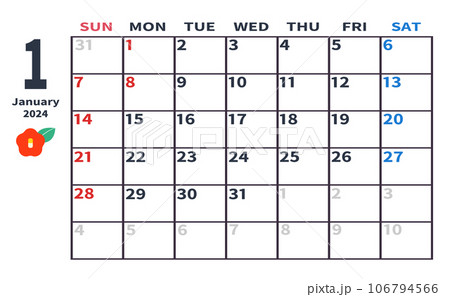2024年1月の月間カレンダー 106794566