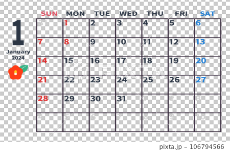 2024年1月の月間カレンダー 106794566