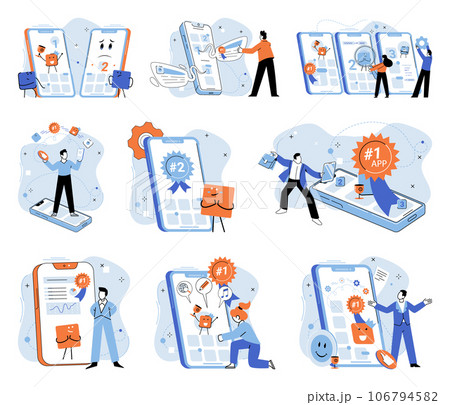 Bes application metaphor. Vector illustration. Best application, software masterpiece loved by users Winner app, undisputed leader in its category, acing all performance metrics Quality control 106794582