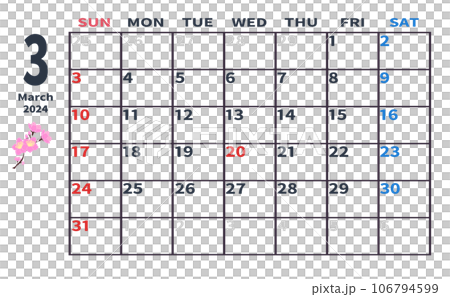 2024年3月の月間カレンダーのイラスト素材 [106794599] - PIXTA