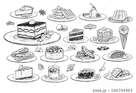 Vector illustrations set of desserts and bakery 106794963
