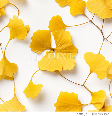 Autumn Ginkgo leaves seamless pattern on white background. Generative AI. 106795492