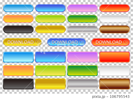 カラフルな角丸四角と楕円のボタンセット 106795543