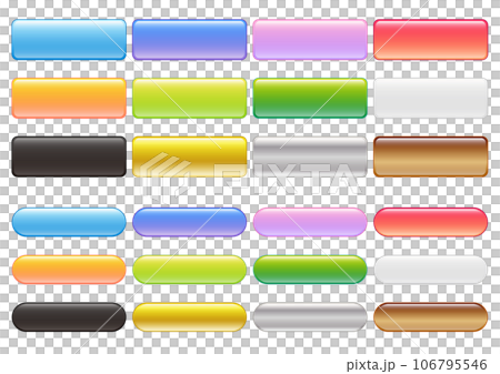 カラフルな角丸四角と楕円のボタンセット カラフルな角丸四角と楕円のボタンセット 106795546