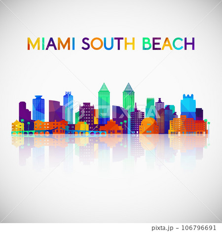 Miami South Beach skyline silhouette in colorful geometric style. Miami South Beach skyline silhouette in colorful geometric style. 106796691