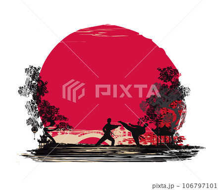 Active tae kwon do martial arts fighters combat fighting and kicking sport silhouettes illustration Active tae kwon do martial arts fighters combat fighting and kicking sport silhouettes illustration 106797101