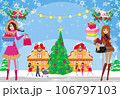 Christmas shopping - group of people shopping in the city - card 106797103