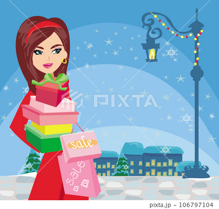 beautiful woman doing the Christmas shopping beautiful woman doing the Christmas shopping 106797104
