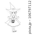 Sweet witch standing with pumpkin - isolated character, coloring book 106797112