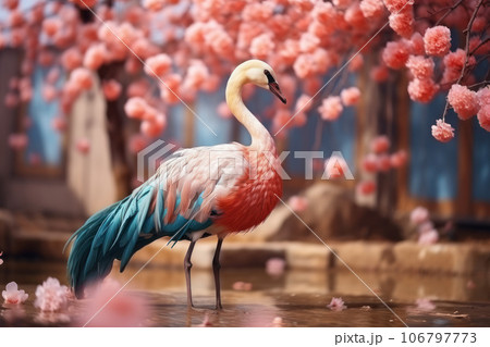 Fantastic bird with bright plumage 106797773