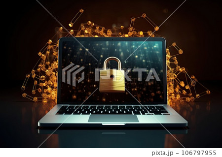 Laptop with digital padlock. Online security. Laptop with digital padlock. Online security. 106797955