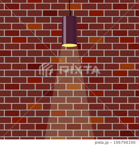 Colorful brick wall, illuminated by hanging lamp. Brick wall background. Violet ceiling lamp. Vector illustration in flat style. Colorful brick wall, illuminated by hanging lamp. Brick wall background. Violet ceiling lamp. Vector illustration in flat style. 106798100