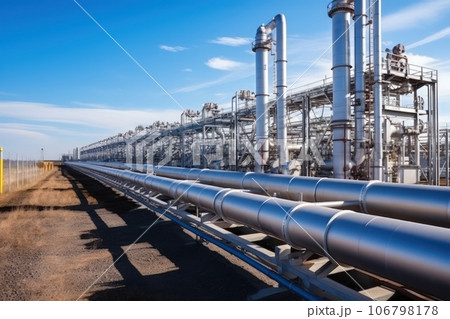 Giant oil or gas pipeline that supplies fuel to strategic enterprises and factories. Heating for the population and industrial facilities. Giant oil or gas pipeline that supplies fuel to strategic enterprises and factories. Heating for the population and industrial facilities. 106798178