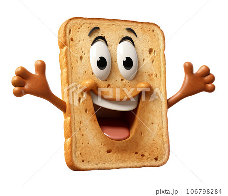 Funny smiling bread toast character cut out on white background. Healthy breakfast and good morning 106798284