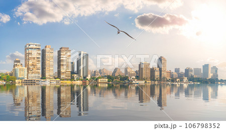 Unique view of the centre of Cairo from the Nile waters, Egypt 106798352