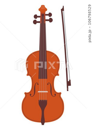 Simple flat style classic violin and bow, isolated on white. Realistic orchestra violin. Vintage musical instrument, vector illustration. 106798529
