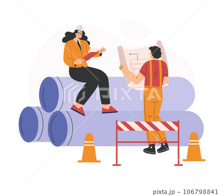 Labour Day with Happy Man and Woman Engineer and Architect on Construction Site Vector Illustration Labour Day with Happy Man and Woman Engineer and Architect on Construction Site Vector Illustration 106798841