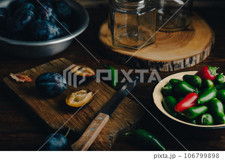Plum and Jalapeno for Preparing Hot Jelly 106799898