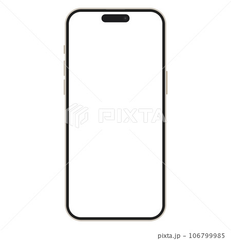 A mockup of the 2023 modern phone in gold with a blank white screen isolated on a white background. Mockup your phone for mockup and demonstration of the app. 106799985