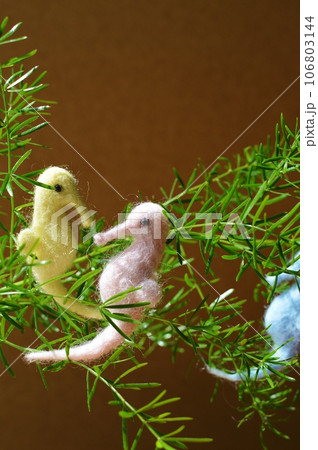 フェルトのタツノオトシゴとアスパラスプレンゲリー 　 　 　　 　　　　　　 　　　 106803144