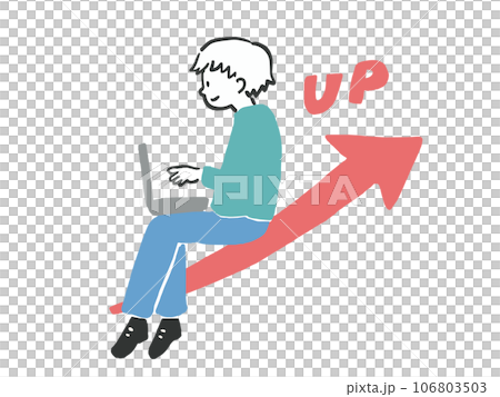 Hand-drawn style illustration of a man sitting and using a laptop to improve his performance (full body) Hand-drawn style illustration of a man sitting and using a laptop to improve his performance (full body) 106803503