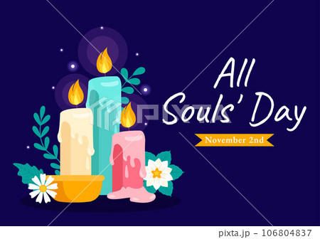 All Souls Day Vector Illustration to Commemorate All Deceased Believers in the Christian Religion with Candles in Flat Cartoon Background Design 106804837