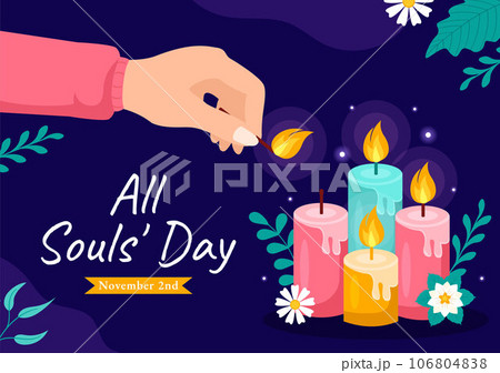 All Souls Day Vector Illustration to Commemorate All Deceased Believers in the Christian Religion with Candles in Flat Cartoon Background Design 106804838