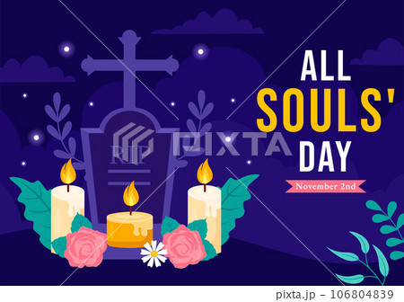 All Souls Day Vector Illustration to Commemorate All Deceased Believers in the Christian Religion with Candles in Flat Cartoon Background Design 106804839