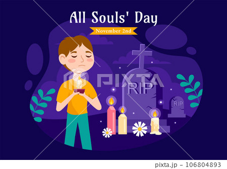 All Souls Day Vector Illustration to Commemorate All Deceased Believers in the Christian Religion with Candles in Flat Kids Cartoon Background Design 106804893