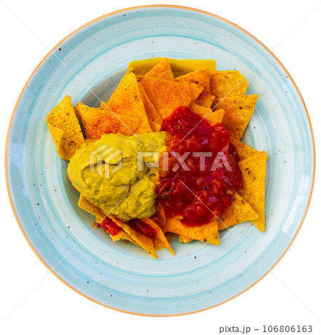 Nachos with guacamole sauce Nachos with guacamole sauce 106806163