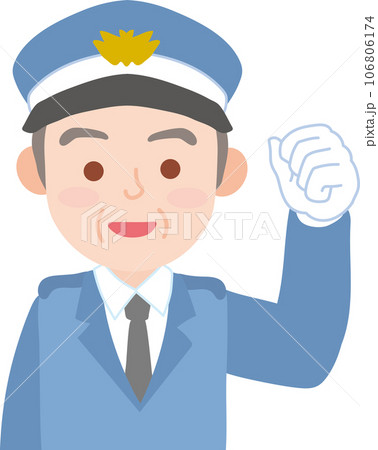 働く人_車両誘導員_施設警備員_制帽を被ったシニア男性_ガッツポーズ_上半身 106806174