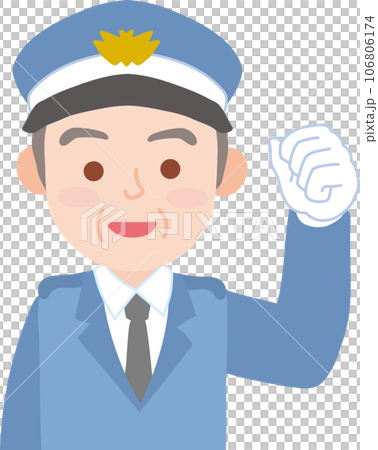 働く人_車両誘導員_施設警備員_制帽を被ったシニア男性_ガッツポーズ_上半身 106806174