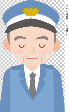 働く人_車両誘導員_施設警備員_制帽を被ったシニア男性_お辞儀をする_上半身 106806176