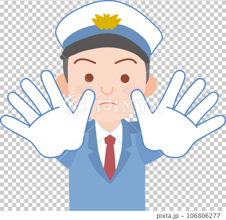 工人_車輛引導_設施保安_戴白色制服帽的男士_雙手放在前面的停車姿勢_上半身 工人_車輛引導_設施保安_戴白色制服帽的男士_雙手放在前面的停車姿勢_上半身 106806277