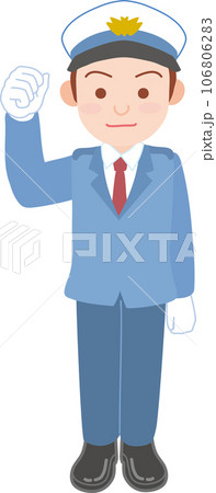 働く人_車両誘導員_施設警備員_白い制帽を被った男性_ガッツポーズ_全身 106806283