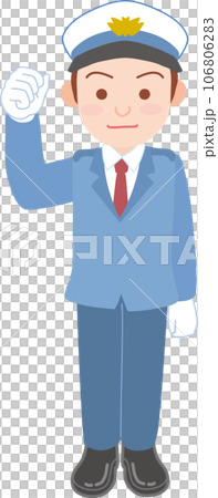 働く人_車両誘導員_施設警備員_白い制帽を被った男性_ガッツポーズ_全身 106806283