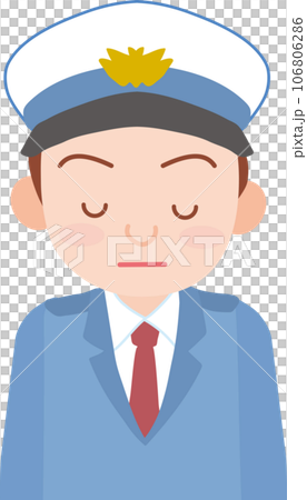 働く人_車両誘導員_施設警備員_白い制帽を被った男性_お辞儀をする_上半身 働く人_車両誘導員_施設警備員_白い制帽を被った男性_お辞儀をする_上半身 106806286