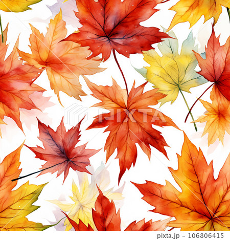 Autumn maple leaves seamless pattern on white background. Generative AI, Autumn maple leaves seamless pattern on white background. Generative AI, 106806415