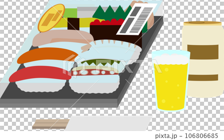罐裝啤酒和包裝壽司的插圖 罐裝啤酒和包裝壽司的插圖 106806685