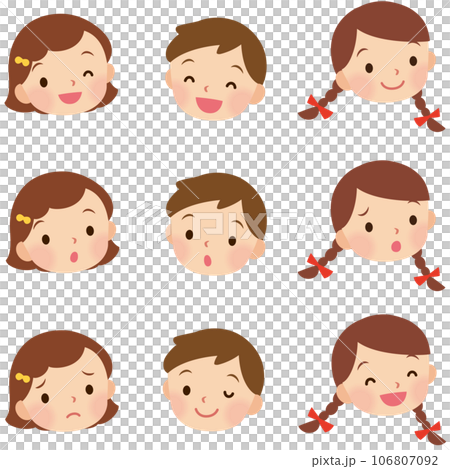 兒童小學生面部表情設置面部圖標 106807092