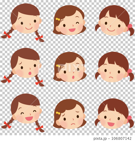 兒童女孩小學生面部表情設置面部圖標 106807142